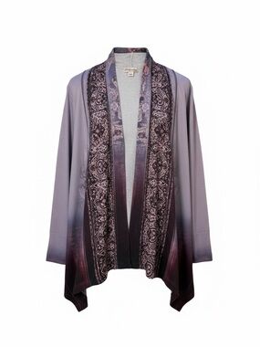 WORLD UNITY Purple Lavender Plum Ombre Paisley Boho Artsy Festival Cardigan 📐L